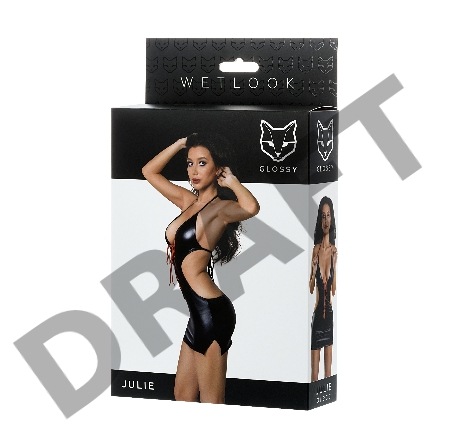 Платье Glossy JULIE из материала Wetlook с красной шнуровкой, черный, XL
