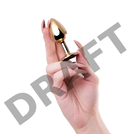 Анальная втулка Штучки-Дрючки, металл, золотая, с чёрным кристаллом, 7 см, Ø 2,8 см, 50 г