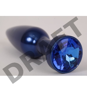 Большая синяя анальная пробка с синим стразом - 11,2 см.