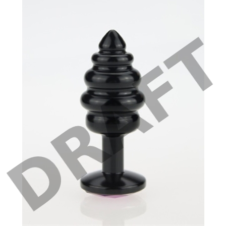 Чёрная ребристая анальная пробка с фиолетовым кристаллом - 7,3 см.