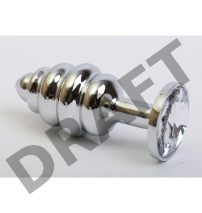 Серебристая рифленая пробка с прозрачным кристаллом - 9 см.