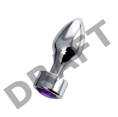 Анальная втулка Штучки-дрючки, металл, серебряная, с кристаллом фиолетовым, 9,5 см, Ø 3,5 см, 130