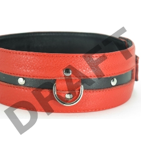 Красно-чёрный кожаный ошейник увеличенного размера
