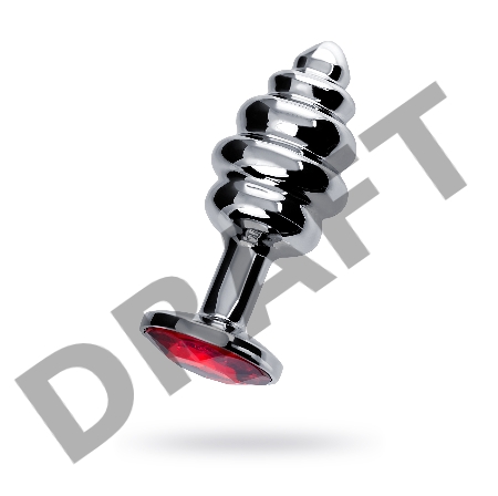 Анальная втулка Штучки-Дрючки, металл, серебряная, с красным кристаллом, 7 см, Ø 3 см, 55 г