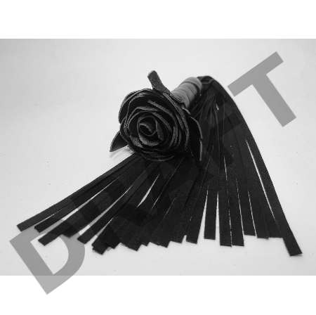 Черная замшевая плеть с розой в рукояти - 40 см.