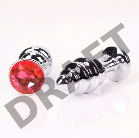 Анальная фигурная пробка с красным стразом - 8 см.