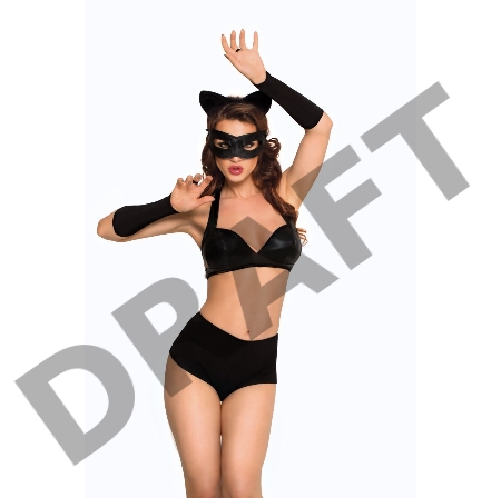 Костюм SoftLine Collection Catwoman (бюстгальтер,шортики,головной убор,маска,перчатки), черный, S