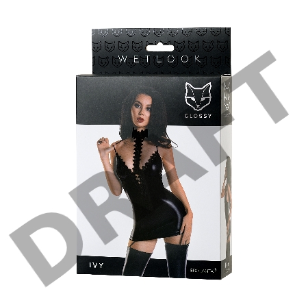 Платье с чокером Glossy Ivy из материала Wetlook, черное, M
