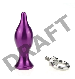Фиолетовая металлическая анальная пробка с кольцом - 7 см.