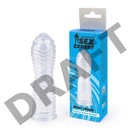 Закрытая прозрачная насадка на пенис с ребрышками - 13 см.