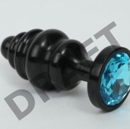 Черная фигурная анальная пробка с голубым кристаллом - 8,2 см.