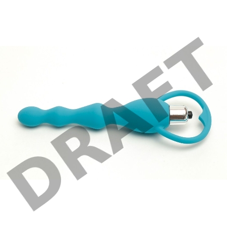 Голубой силиконовый анальный вибростимулятор с ограничителем - 17,5 см.