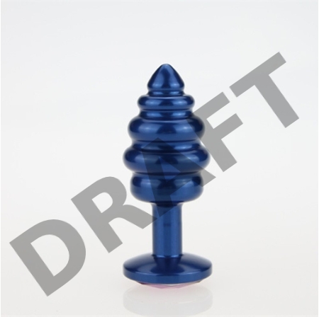 Синяя ребристая анальная пробка с жёлтым кристаллом - 7,3 см.