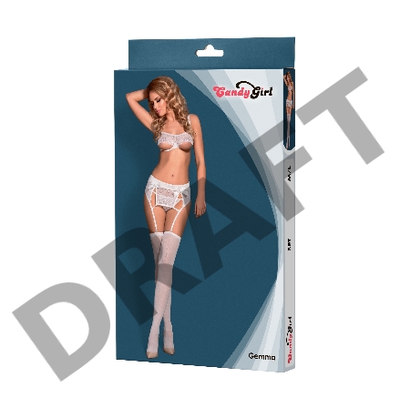 Комплект Candy Girl Gemma (бюстгальтер, пояс для чулок, трусики и чулки), белый, M/L