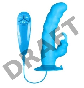 Голубой вибратор с клиторальным стимулятором BUNNY ICY - 18 см.