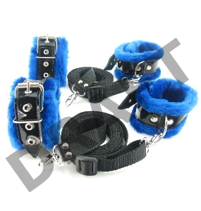 Черно-синий набор для фиксации на кровати с мехом