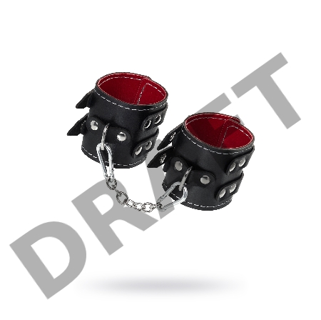 Наручники с двумя ремнями и краснои подкладкои Pecado BDSM, натуральная кожа, черные