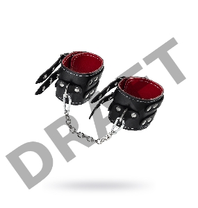 Оковы с двумя ремнями и краснои подкладкои Pecado BDSM, натуральная кожа, черные