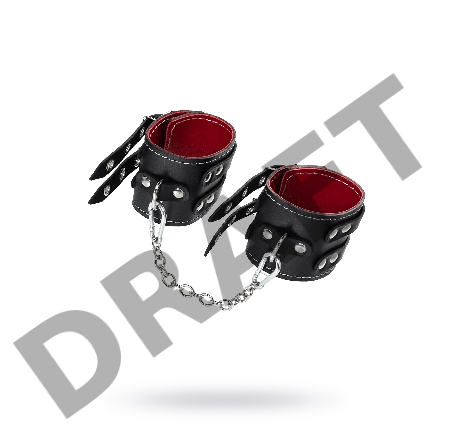 Оковы с двумя ремнями и краснои подкладкои Pecado BDSM, натуральная кожа, черные