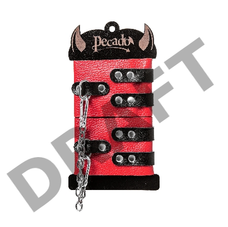 Оковы Pecado BDSM, мягкие, с двумя ремешками с люверсами, натуральная кожа, красно-чёрные