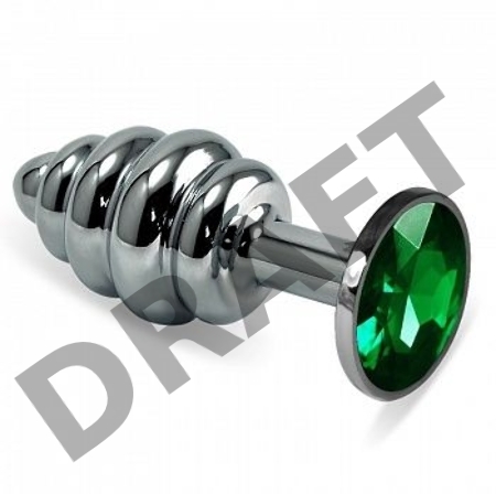 Фигурная анальная пробка с зеленым стразом - 7,6 см.