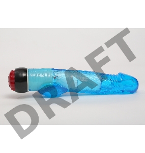 Голубой вибратор-реалистик с мошонкой и подсветкой - 21,5 см.