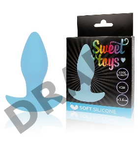Голубая коническая анальная вибровтулка с ограничителем - 8,5 см.