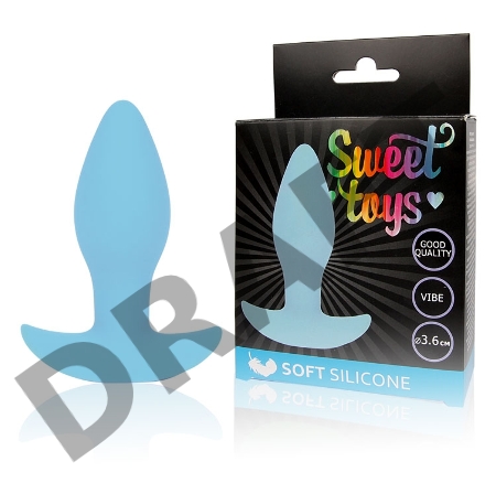 Голубая коническая анальная вибровтулка с ограничителем - 8,5 см.