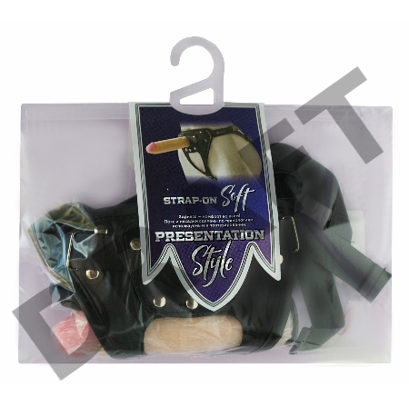 Черный пояс-трусики с двумя телесными насадками Soft-Dolli - 15,7 и 10 см.