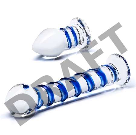 Набор из 2 стеклянных игрушек с синей спиралью Swirly Dildo & Buttplug Set