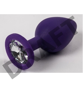 Фиолетовая силиконовая анальная пробка с прозрачным стразом - 8,2 см.