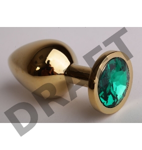 Золотистая анальная пробка с зеленым кристаллом - 9,5 см.