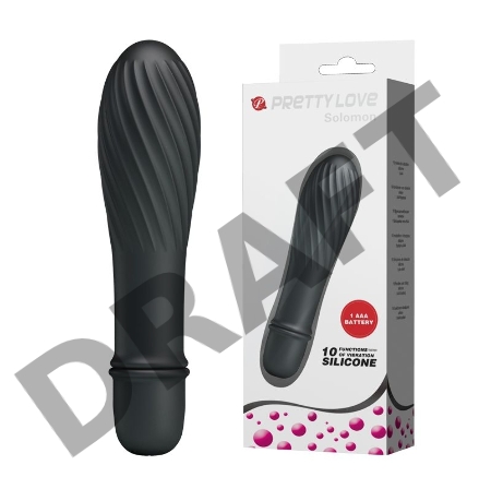 Чёрный вибратор Solomon с бороздками - 12,3 см.