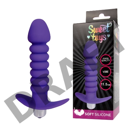 Фиолетовая анальная вибровтулка-елочка с ограничителем - 11,5 см.