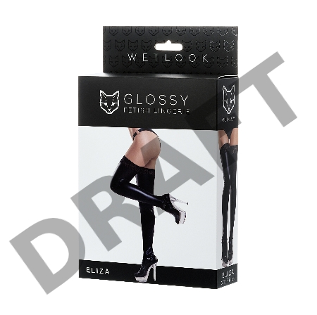 Чулки Glossy из материала Wetlook со вставкой из кружева, черный, S