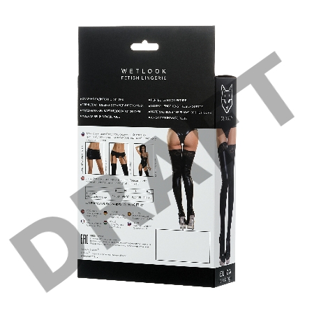 Чулки Glossy из материала Wetlook со вставкой из кружева, черный, S