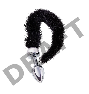 Анальная втулка Metal by TOYFA, металл, серебряная, с черным хвостом, 32 см, Ø 2,9 см, 175 г