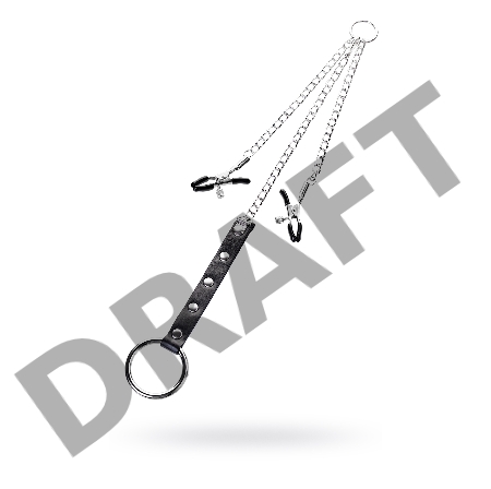 Зажимы для сосков с кольцом для пениса, TOYFA Metal, металл, серебристо-черные, 60 см