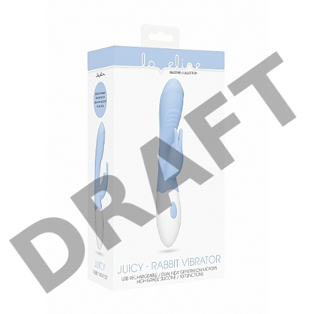Голубой вибратор Juicy Rabbit со стимулятором клитора - 19,5 см.