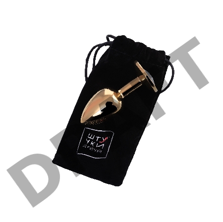 Анальная втулка Штучки-Дрючки, металл, золотая, с чёрным кристаллом, 7 см, Ø 2,8 см, 50 г