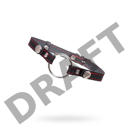 Кляп Кольцо 39 мм с красной строчкои Pecado BDSM, натуральная кожа, черный