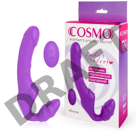 Фиолетовый безремневой страпон с 9 режимами вибрации и пультом ДУ