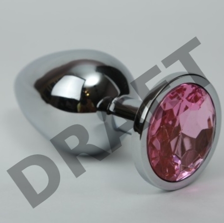 Анальная пробка 3,4х8,2 серебро розовый страз 47021-1MM