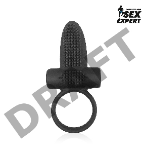 Чёрное эрекционное кольцо с вибрацией и язычком Sex Expert