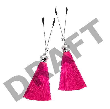 Зажимы на соски вилки с кисточками из шелка Pecado BDSM, металл, бордовый