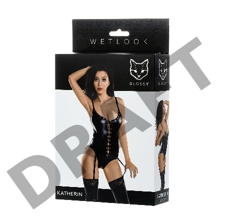 Боди Glossy из материала Wetlook на шнуровке, черное, S