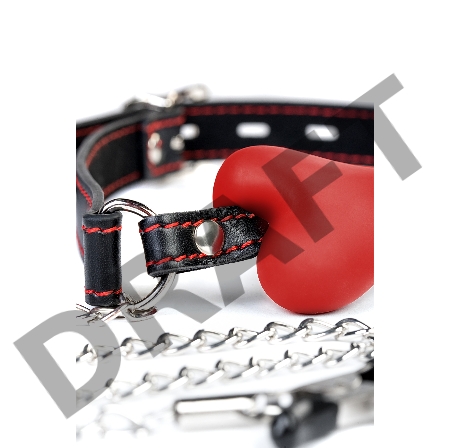 Кляп-трензель TOYFA Theatre, в виде косточки с зажимами для сосков,красный