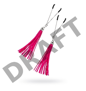 Зажимы на соски вилки с кисточками из замши Pecado BDSM, металл, фуксия