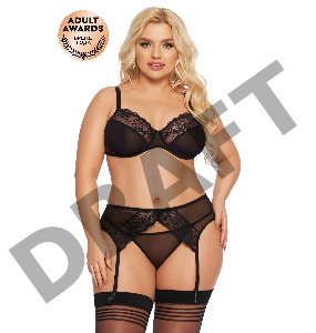 Комплект SoftLine Collection Marella (бюстгальтер, стринги и пояс для чулок), черный, XXL