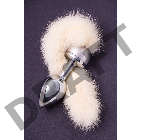 Анальная втулка Metal by TOYFA, металл, серебряная, с белым хвостом, 32 см, Ø 2,9 см, 175 г